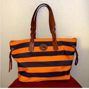 Dooney & Bourke Orange and Blue Canvas Charleston Shopper Tote Bag